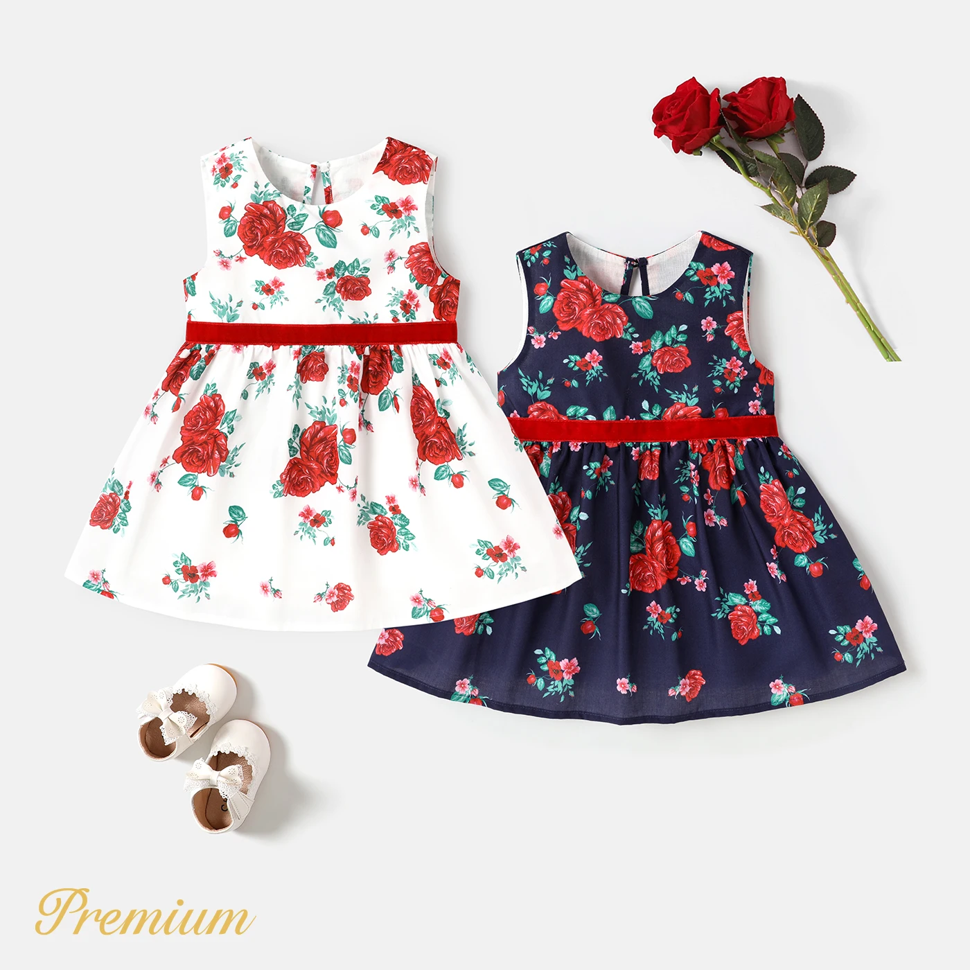 

PatPat Mother's Day Baby Girl Allover Red Rose Floral Print Tank Dress