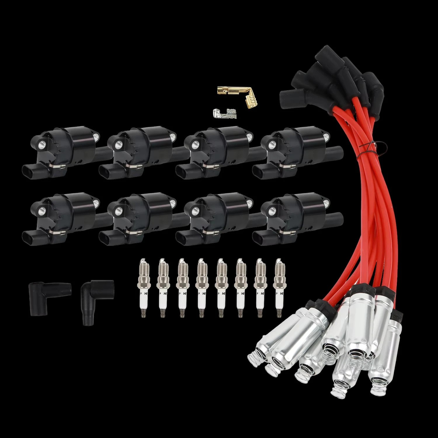 8pcs Ignition Coils+8pcs Iridium Spark Plugs+8pcs Spark Plug Wires For GMC Chevy Silverado 1500 Tahoe 5.3L UF414 Car Engine Part