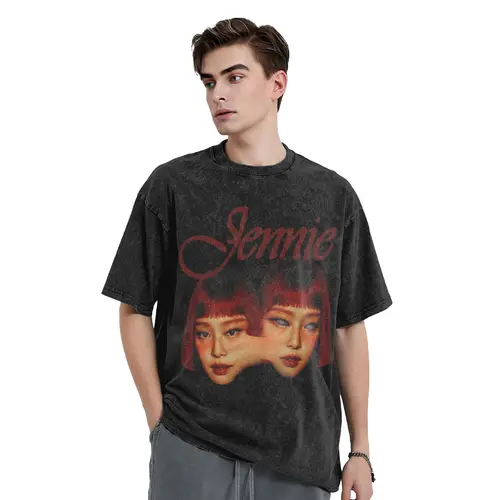 Imagen 1 del producto Camisetas lavadas Jennie Ruby Album 2025, camisetas Retro de Hip Hop, ropa de calle de gran tamaño, camisetas estampadas de algodón para hombres y mujeres