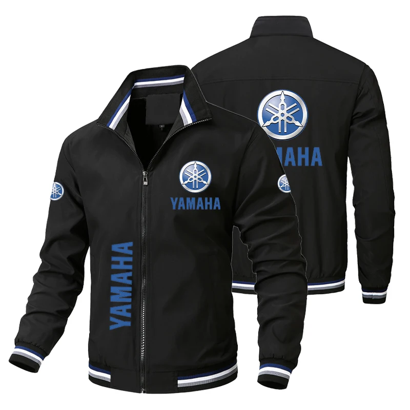 Motorsport stand-up collar zip jacket in Black, front and back view
