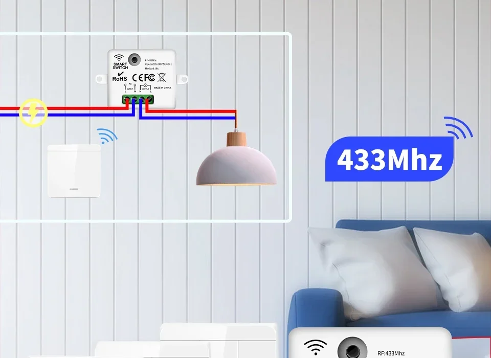 RF 433Mhz Drahtloser Fernbedienungs-Lichtschalter 10A Relais-Controller Mini-Modul Wandpanel Smart-Schalter für LED-Lampe AC110V 220V – Detail 1