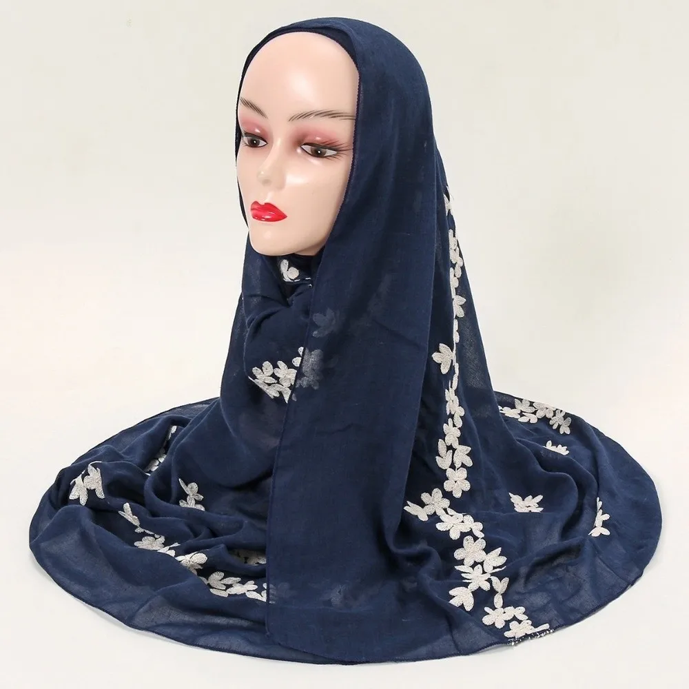 Floral Pattern Embroidered Hijab Soft Edged Breathable Thin Fabric Shawl Temperament Gentle Ethnic Long Foulard Summer Season