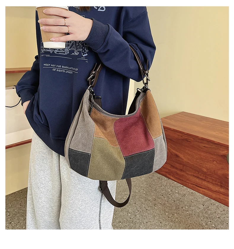 

2025 Colors Patchwork Casual Tote Light Portable Women's Handbag Shoulder Crossbody Canvas Bag for Women Female Bolsa Feminina