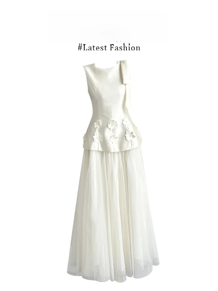 Parkyeon Design Sensation Sleeveless Mesh Dress Rich Princess Style Elegant Atmosphere Slimming Effect Long Pants Casual Summ...
