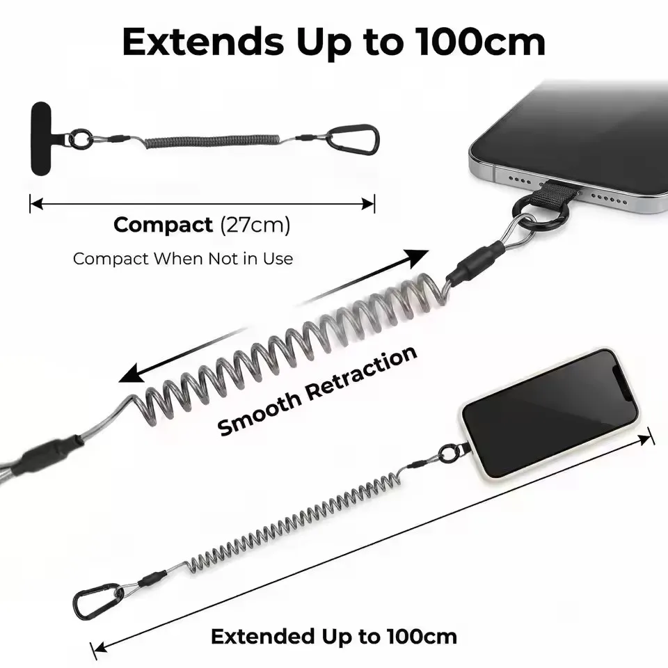 Retractable Safety Lanyards Anti Theft Spring Phone Straps with Tether Tabs Quick Release Buckle Lanyard Safe Tool for IPhone Mi view 4