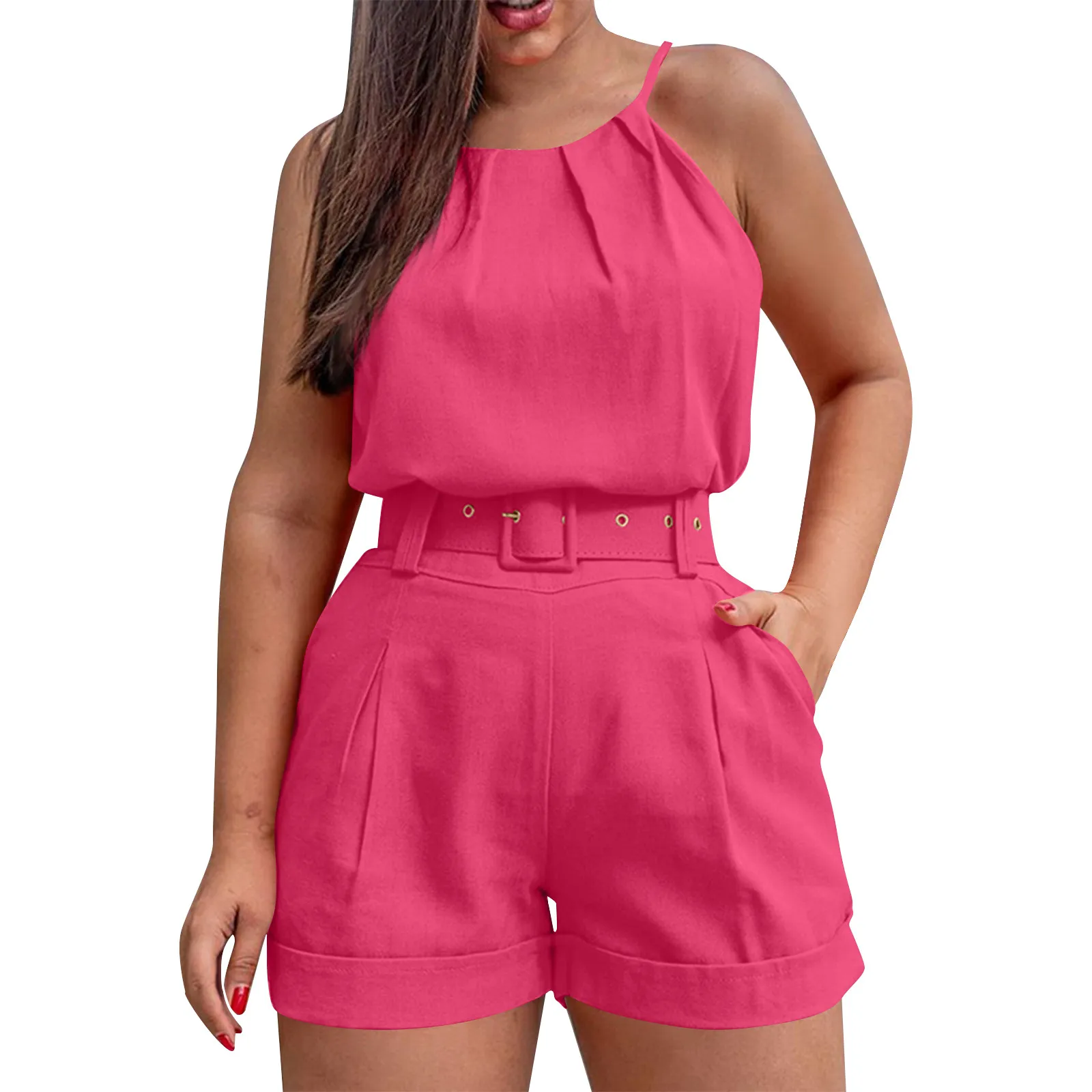 Women'S Two-Piece Short Neckline Sleeveless Top With Tie Up Elastic Waist Shorts And Long Pants Set For Women'S Beach Slim Fit