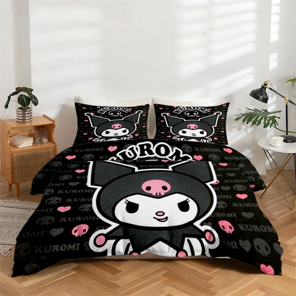 

3Pc High-Definition Digital Printed Bedding Set with Kuromi Pattern, Large Floral Design Duvet Cover Set, Includes 1 Duvet Cover + 2 Pillowcases, Suitable for Bedroom, Guest Room, Home Decoration, Polyester Fiber Duvet Cover + Pillowcase, Ultra-Soft Beddi
