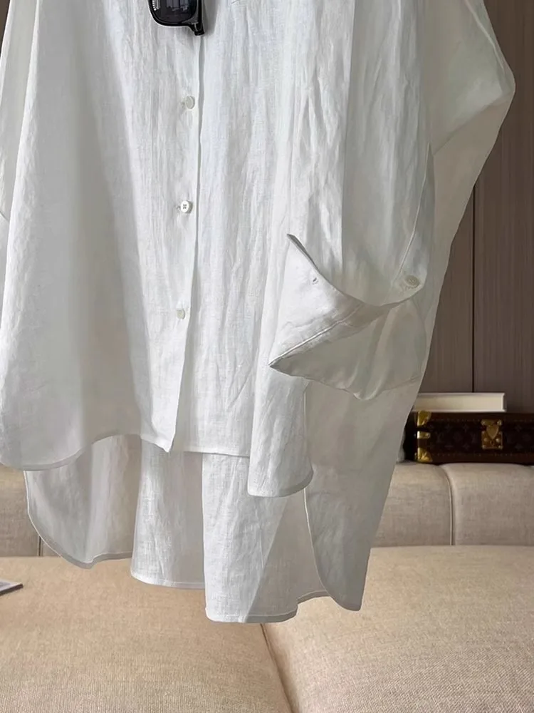 Modna lniana długa koszula chroniąca przed słońcem, damska letnia cienka luźna codzienna odzież wierzchnia, koreańska luźna koszula zapinana na guziki.