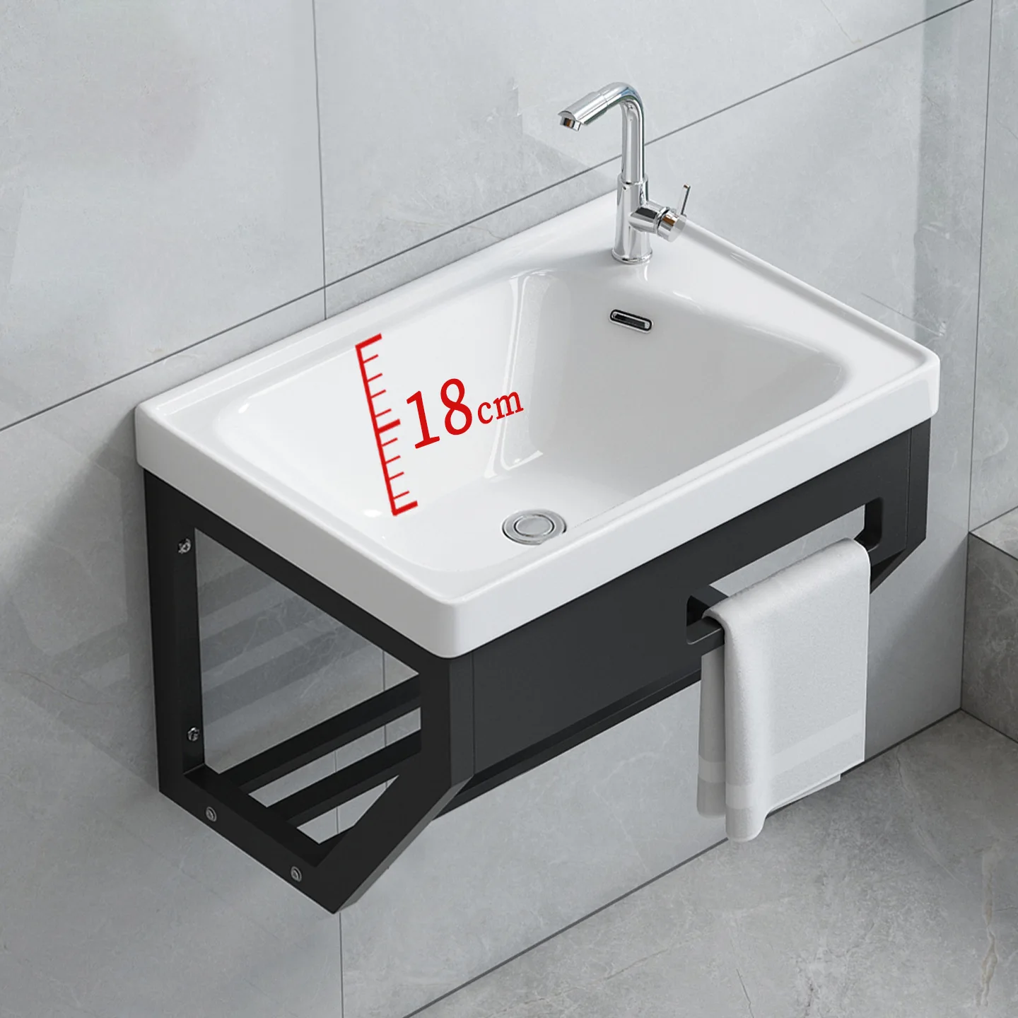 Wall-mounted wash basin, bathroom wash basin, ceramic integrated deepening wash basin, thickened stainless steel bracket