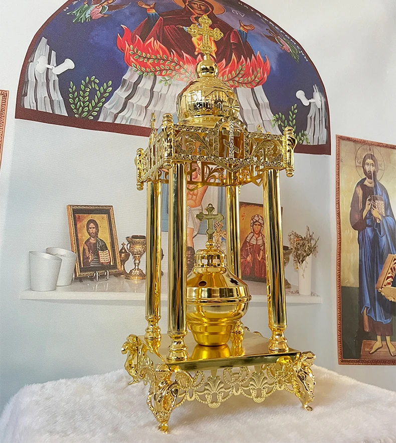 HTISOK Orthodoxes Räuchergefäß aus Legierung, katholische religiöse christliche Geschenke, Kirchendekoration, Räucherbrenner-Zubehör, Quemador De Incienso – Detail 5