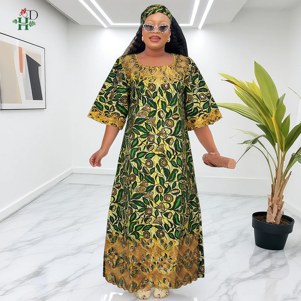 

H&D African Dresses For Women Traditional Clothing Embroidery Printed Outfits Bubu Gown Abayas Robe Kaftan Boubou Djellaba 2025