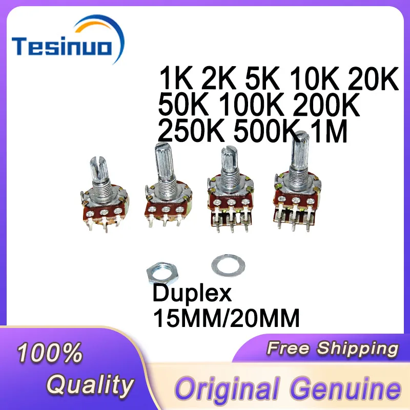 5/PCS New Original WH148 Dual Potentiometer B 1K 2K 5K 10K 20K 50K 100K 200K 250K 500K 1M Handle length 15MM 20MM In Stock