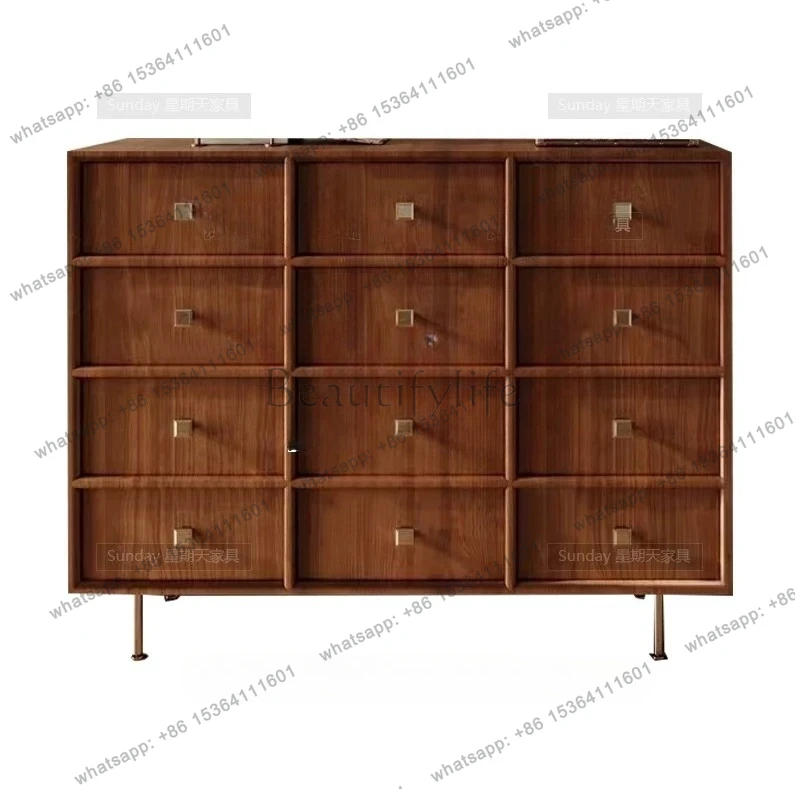 

Medieval log wind chest wood color series storage living room entrance cabinet