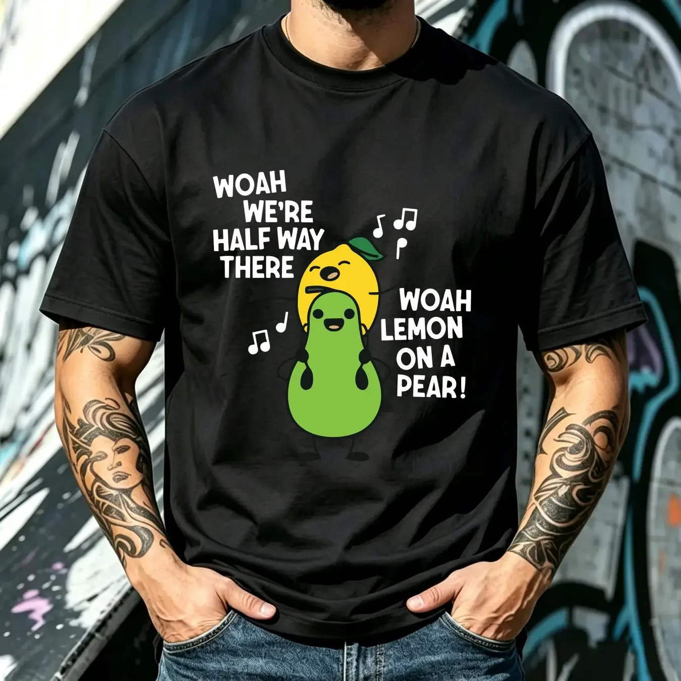 washed T Shirt Half Way There Lemon On A Pear 100 Premium Cotton long sleeves vintage Washed graphic Comfortable Soft Stretched