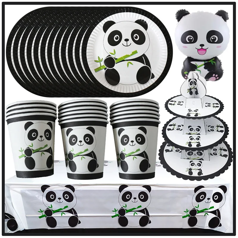 Cartoon Panda Birthday Party Decoration Kit Panda Bamboo Theme Paper Plate Napkins Cup Balloon Baby Shower DIY Supplies for Kids