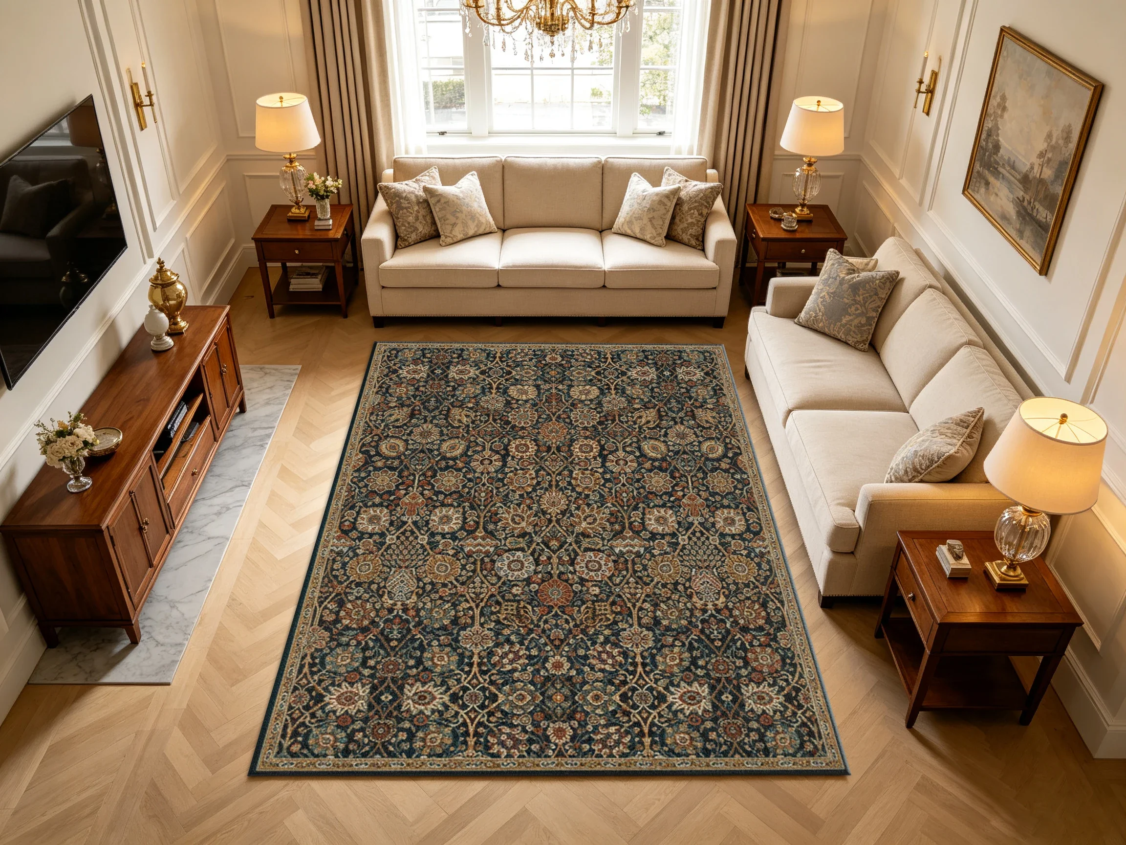 Vintage Persian Floral Carpet Flooring, Dark Green All over Botanical Pattern Area Rug for Living Room Office