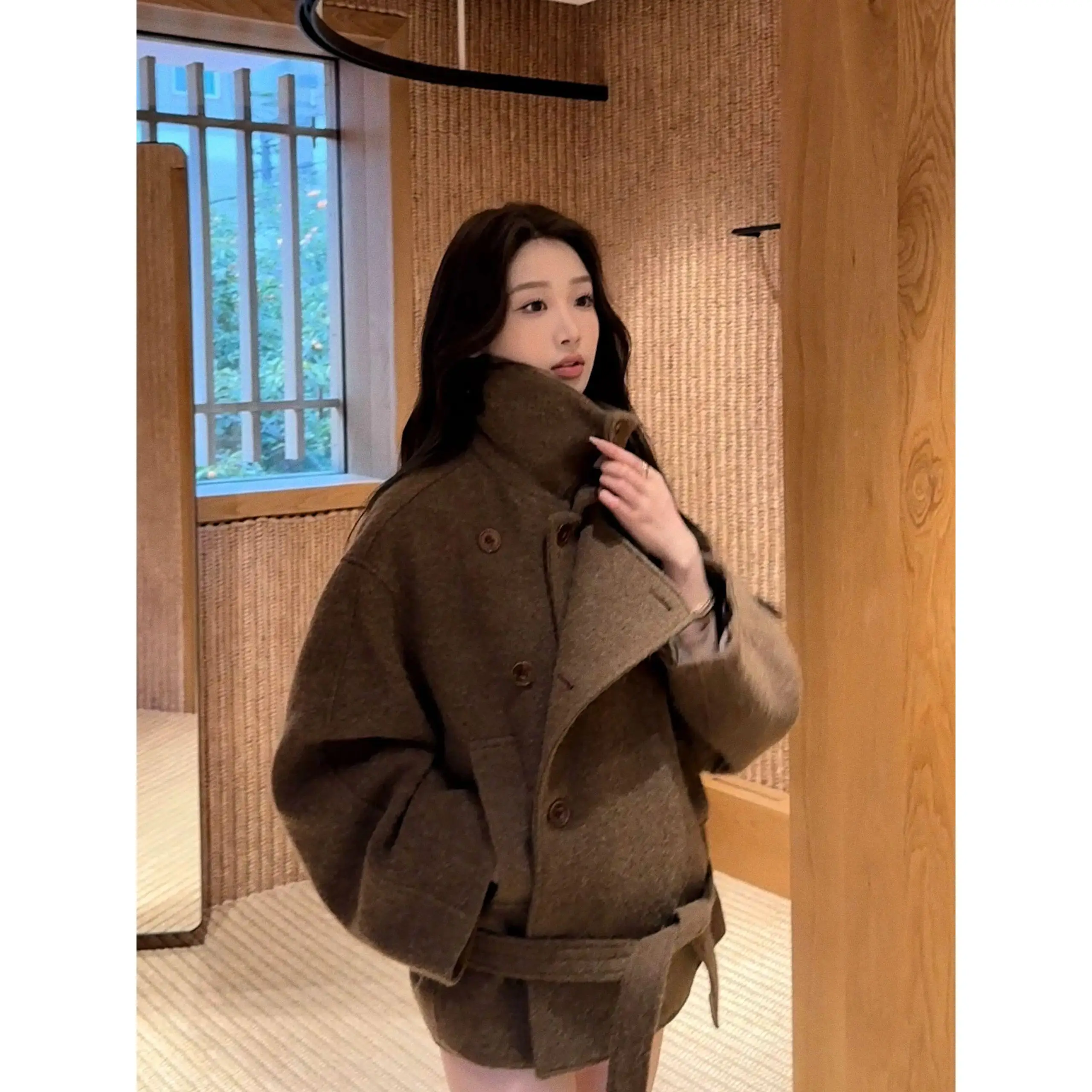 

Premium Woolen ort down Jaet Women's 2025 Winter Korean Sle Inner Woolen Coat Small Size Polyester Fiber 00%