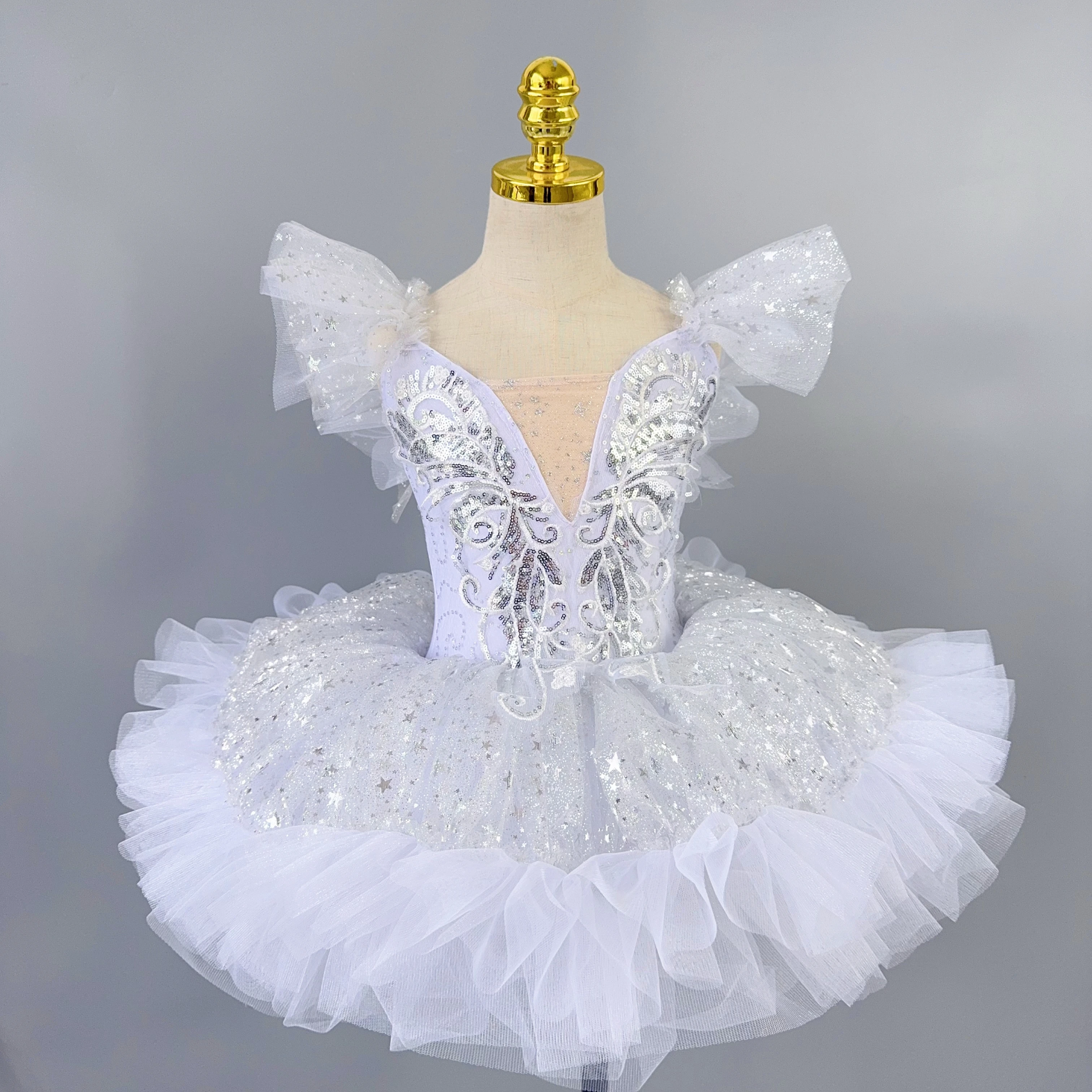 Robe Tutu de Ballet romantique pour enfants, jupe de danse pour filles, jupe de Ballet à paillettes dorées, vêtements de spectacle de Ballet, robe de princesse longue