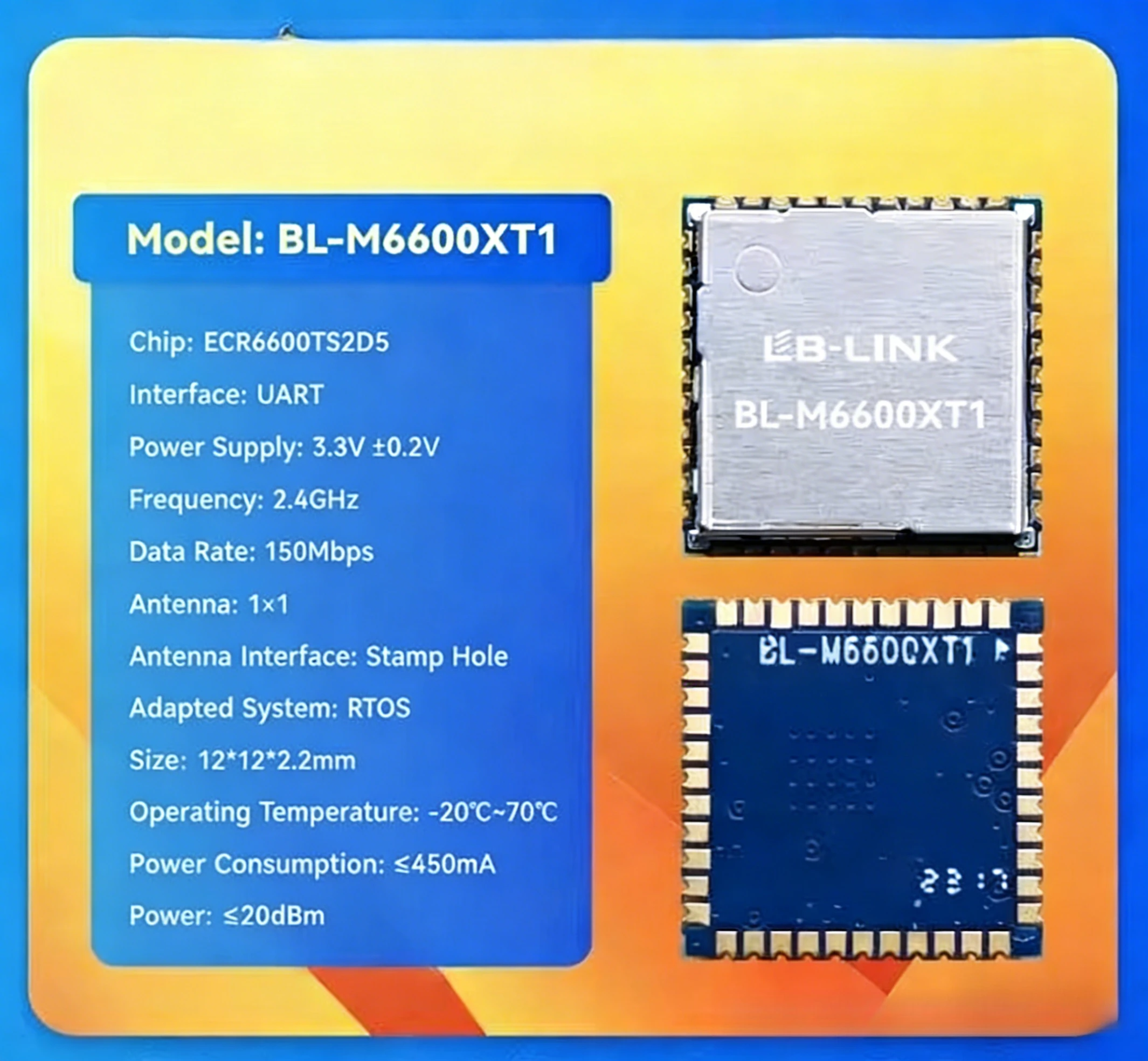 For ESWIN ECR6600TS Chip IoT UART WiFi6 Module WiFi+BLE5.0 UART Transparent Transmission Wireless Module