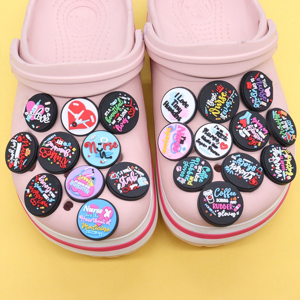 

21Pcs Best Nurse Ever Circular PVC I Love Tiny Humans Woman Shoes Charms Decorations DIY Sandal Shoes Buckle Fit Bracelet