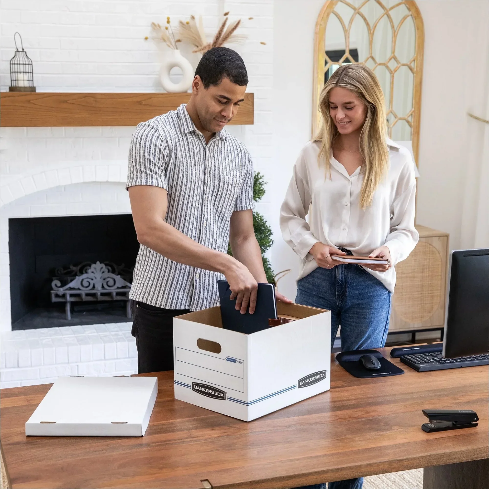 صندوق تخزين مموج أبيض مكون من 10 قطع مع غطاء، وحافظة ملفات حروف/قانونية للمكتب المنزلي وأرشيف الأعمال #5