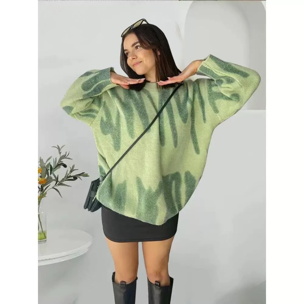 

Американский винтажный свободный вязаный пуловер в полоску с принтом, осень 2022, новые повседневные универсальные свитера, джемпер Y2k, топ