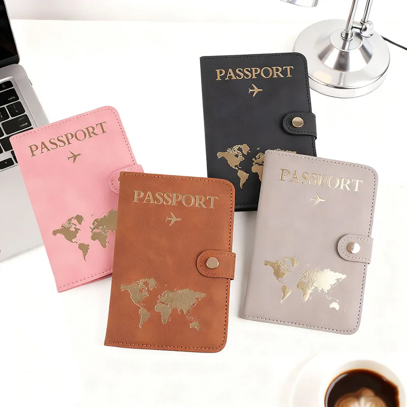 Lover The World Map Passport Cover Hot Stamping Simple Plane Women Men Travel Passport Case Holder Fashion Wedding Gift