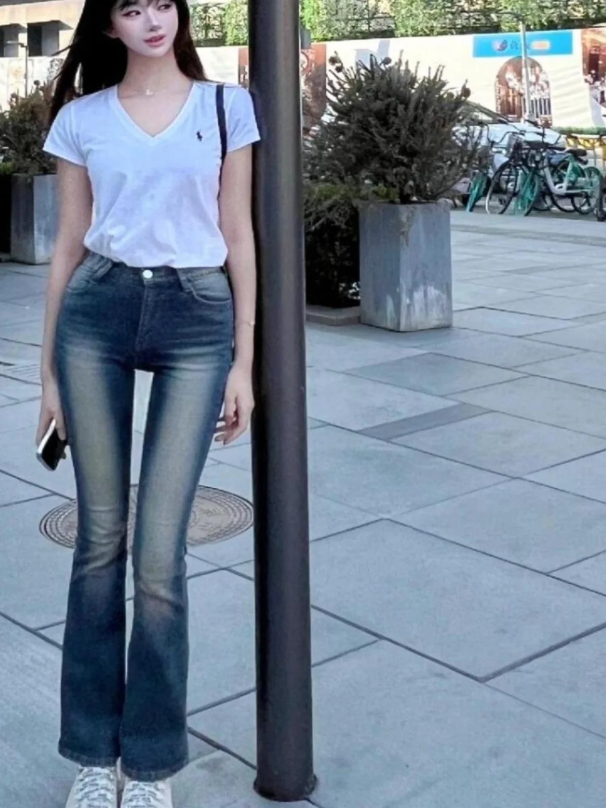 

Retro Waed High Waist Slimming Long Jeans Women's Low Waist Stretchy Micro Flared Denim Pants Casual Sle Cotton Elastic