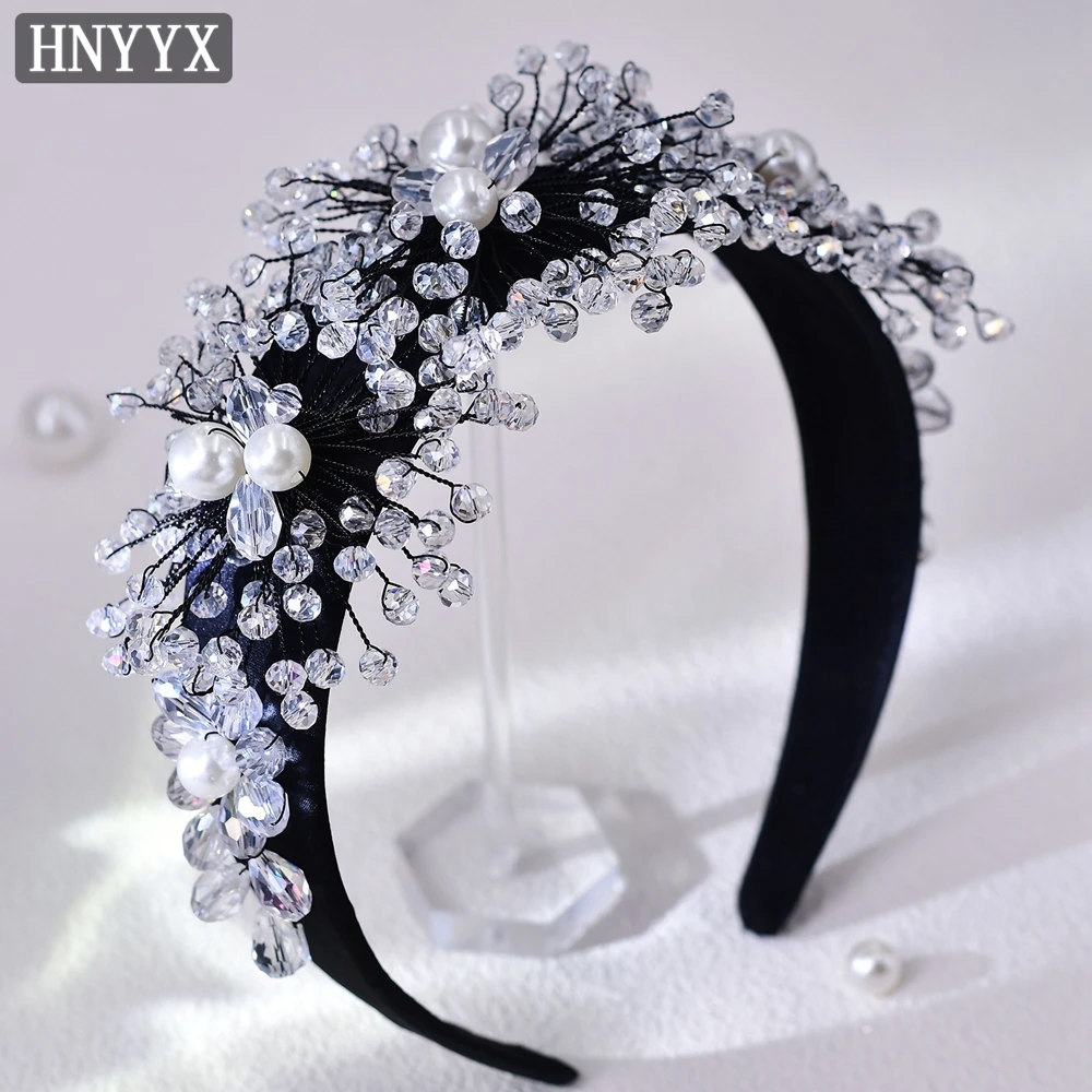 

HNYYX Pearl Hairband Crystal Hair Accessories Fashion Wide Hair Hoop Hairband For Women Baroque Black Crystal Headband A98