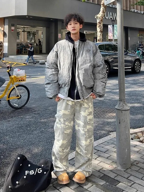 

Мужские рабочие брюки большого размера 300 Pou, камуфляжные, весна-осень, в американском ретро-стиле, свободные, повседневные, прямые, брюки-ламберджи