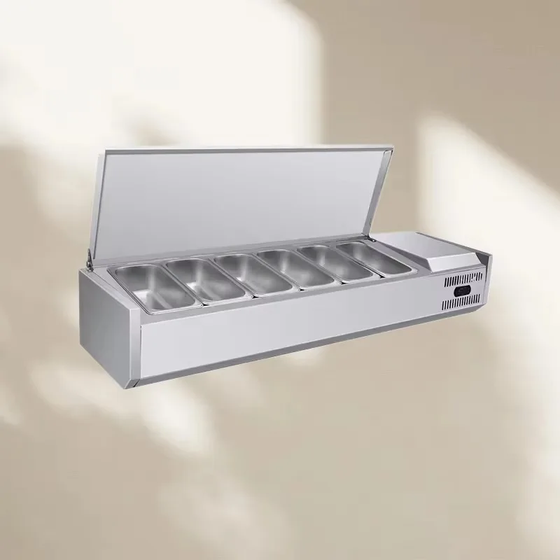 Fruit counter, commercial fast food restaurant salad refrigerated display cabinet, counter pizza dessert freezer