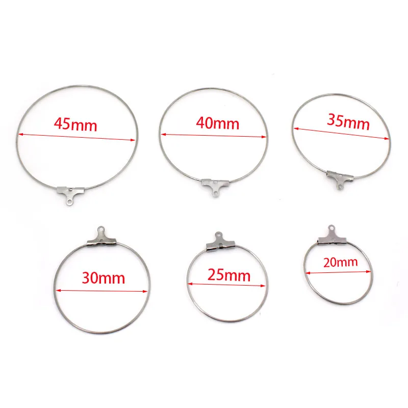 20Pcs Stainless Steel Big Circle Ear Wire Hoops Earring Loops For DIY Jewelry Making Earrings Supplies 20/25/30/35/40/45mm