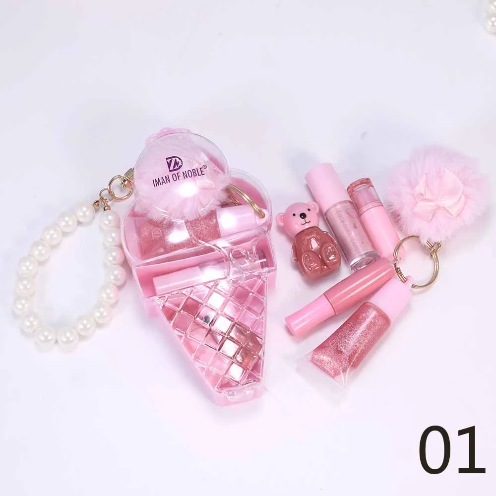 لطيف الآيس كريم الدب ملمع الشفاه مجموعة المفاتيح ملمع الشفاه للماء طويلة الأمد الفتيات الشفاه ماكياج