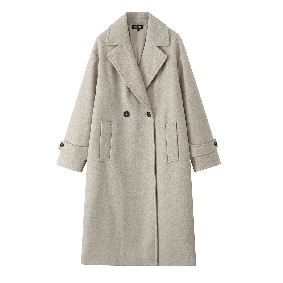 

Women's Fashionable Casual Soft Loose Coat Long Wool Blend Coat Grey Beige Black With Notched Lapel Single Button Closure MWQG