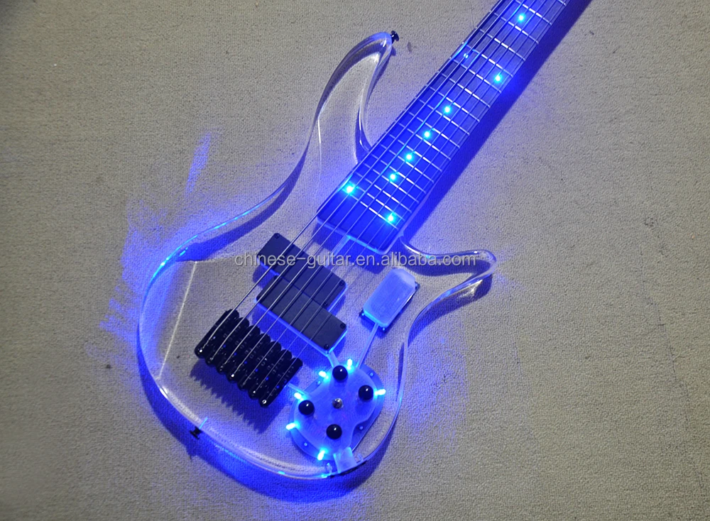 Flyoung High Quality Acrylic Electric Guitar 7 Strings Bass Blue LED Lights