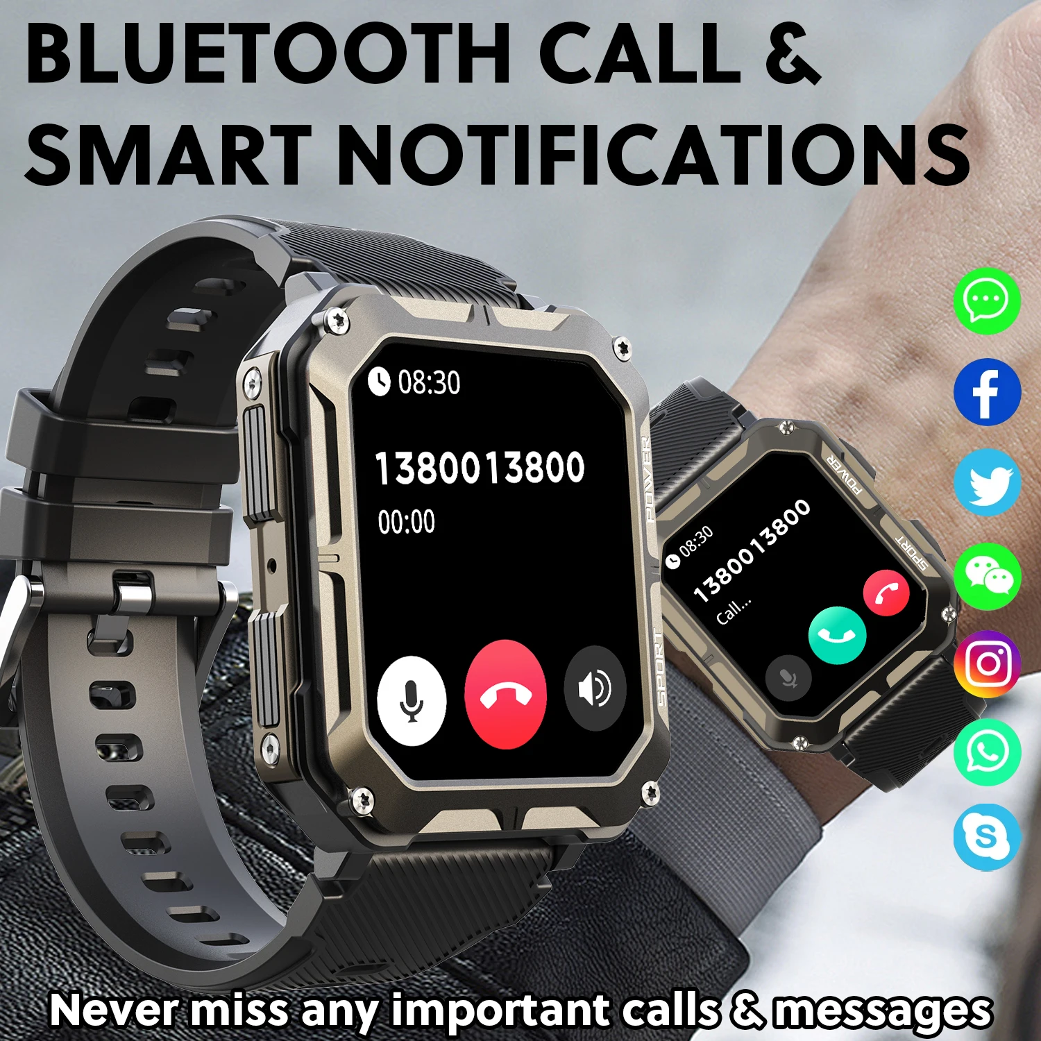 C20 Pro New Smart Watch Men Voice Assistant BT Wireless Call Business Outdoor Sports IP68 Waterproof Wristwatch For Android iOS