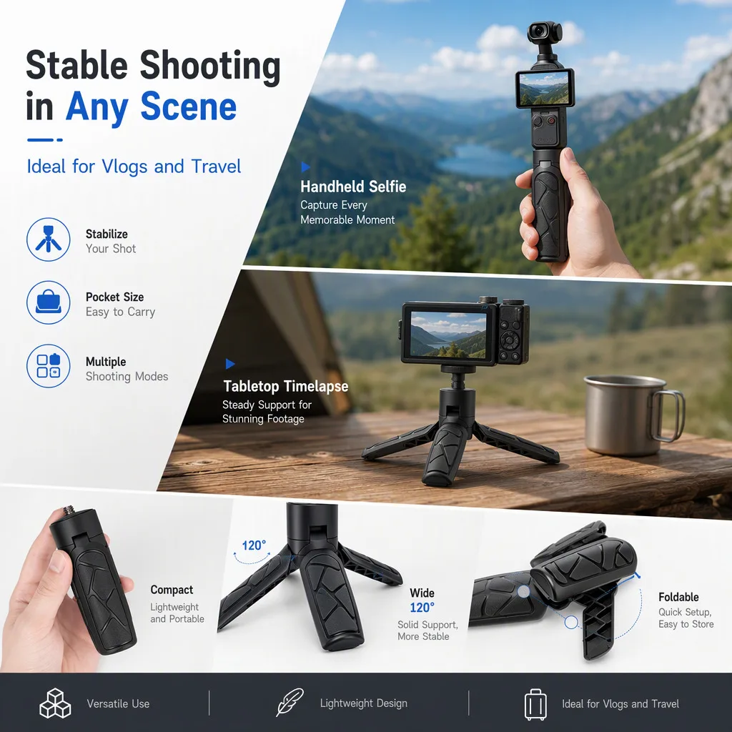 Vlogger Traveler Mini Quick Open Tripod Magnetic Fold Stand for Vlog Shooting Time Lapse Overhead Unboxing Selfies