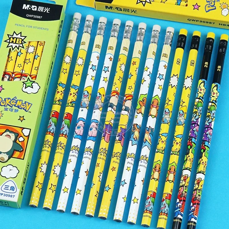 12Pcs Pokemon Pikachu Anime Figure Cartoon 2B/HB Pencil Student Stationery School Supplies Pencils Children Birthday Gift