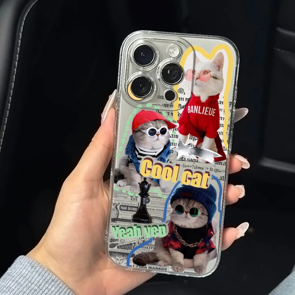 Cool and Handsome Cat Silicone Phone Case for IPhone 17 16 15 14 13 12 11 Pro Xs Max Air Mini 7 8 6 6s Plus SE 2020 2022 Cover