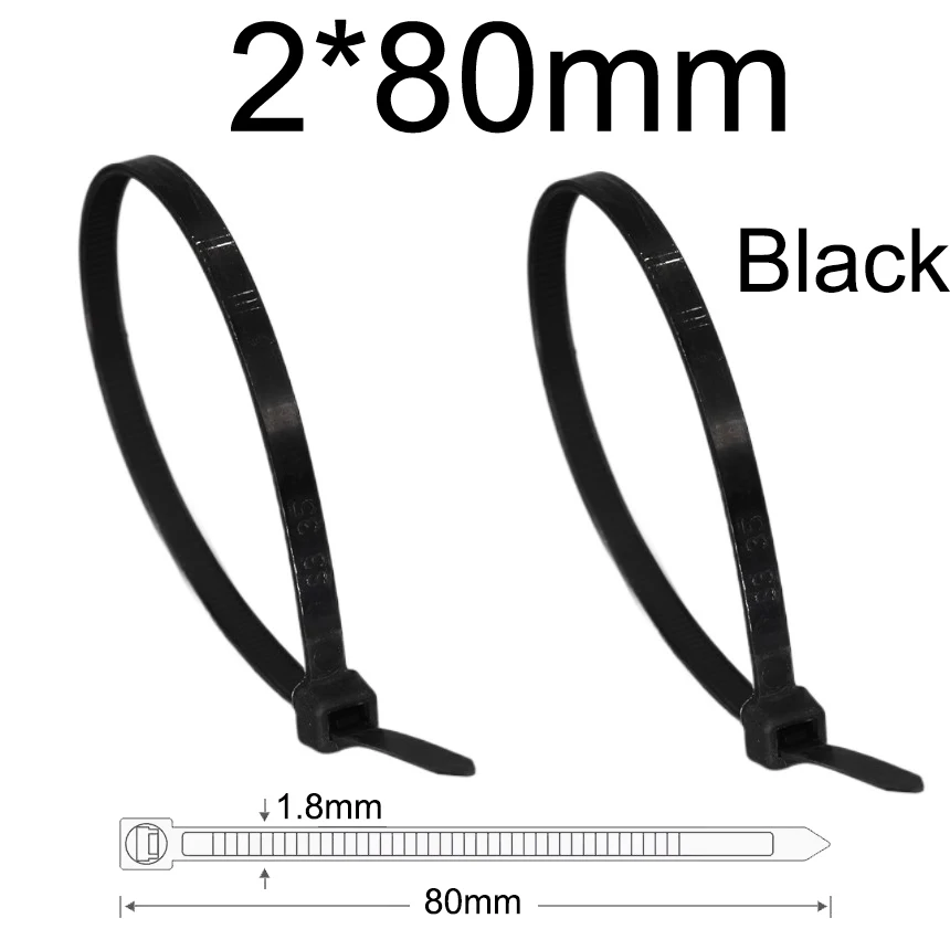 2*60 2*80 2*100 2*120 2*150 2*200mm 1,8 mm breedte Zwart Wit Zelfsluitende nylon plastic band Wrap Ziptie Fasten Zip Ties Kabelbinder