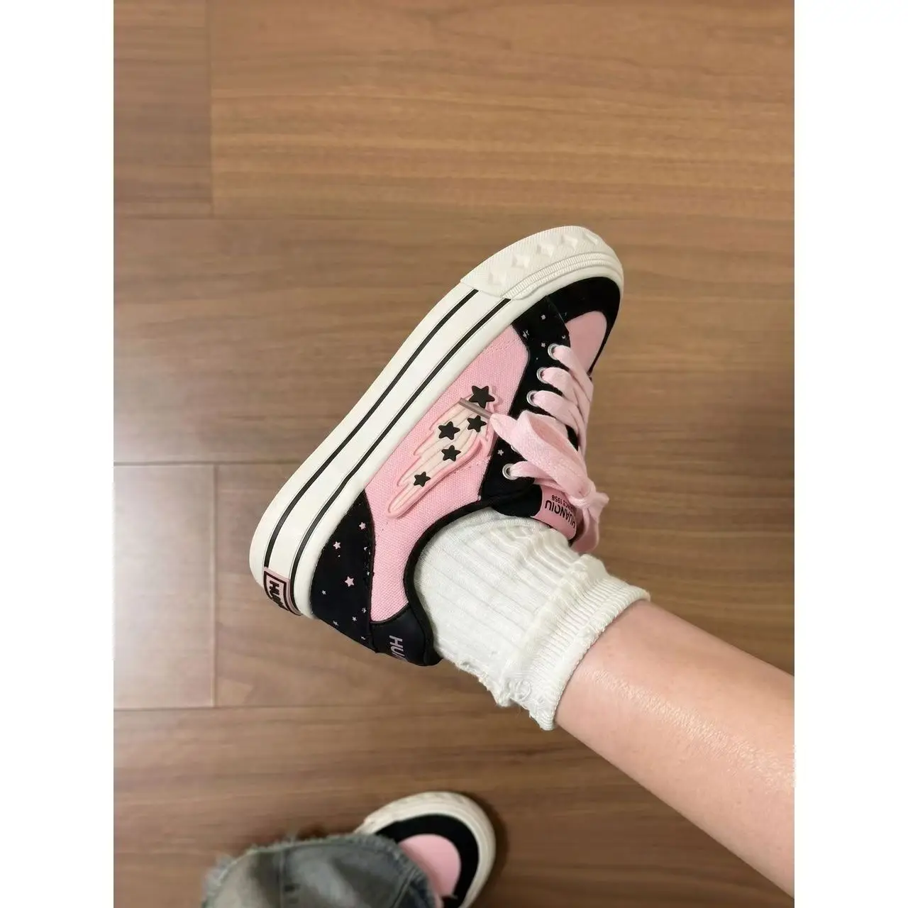 Autumn New Korean Student Thick-soled Sneakers Original Casual Platform Shoes Star Angel Wings Patchwork Round-toe Canvas Shoes