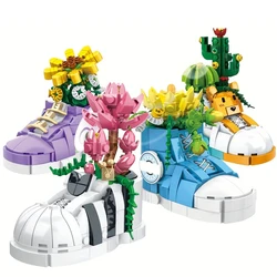 Creative Fashion Shoe Succulent Flower Plant Bonsai Building Blocks Model Home Decoration Assemble Bricks Toy Gift For Kid Adult