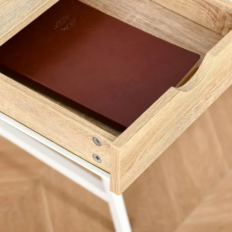 مكتب مكتب منزلي مدمج، طاولة كتابة كمبيوتر صغيرة الحجم مع درج وأرفف تخزين، لمسة نهائية طبيعية #4