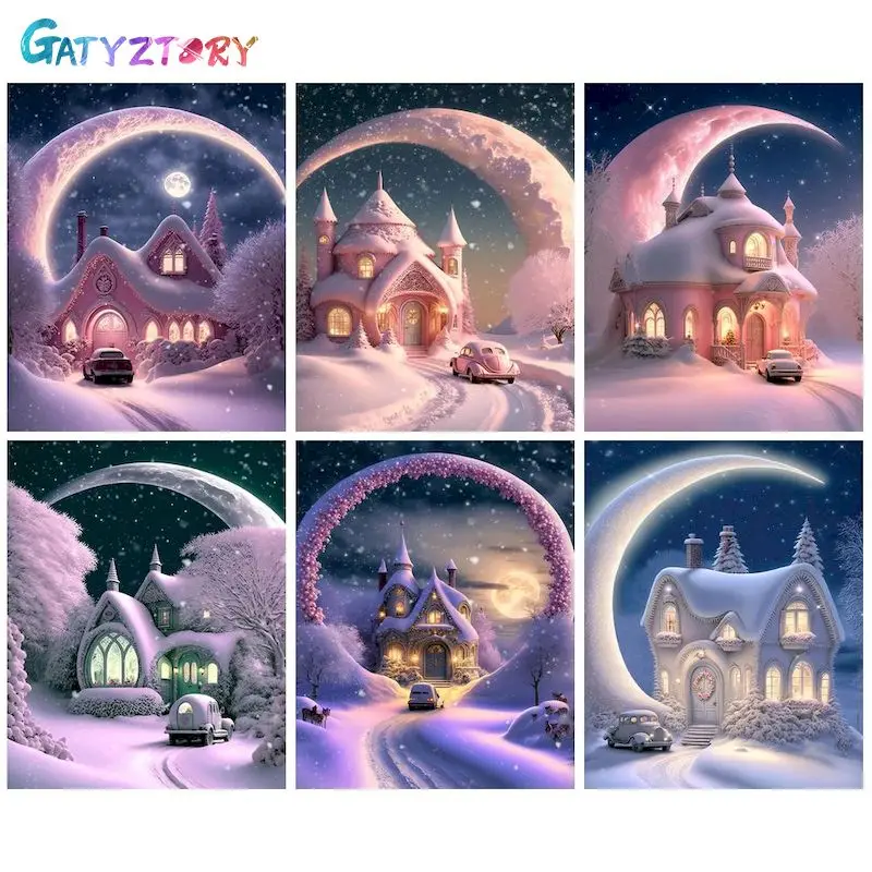 

GATYZTORY Decorative Paint By Numbers Frame Moon Castle Scenery Coloring By Numbers Picture Paint On Canvas Gift For Christmas