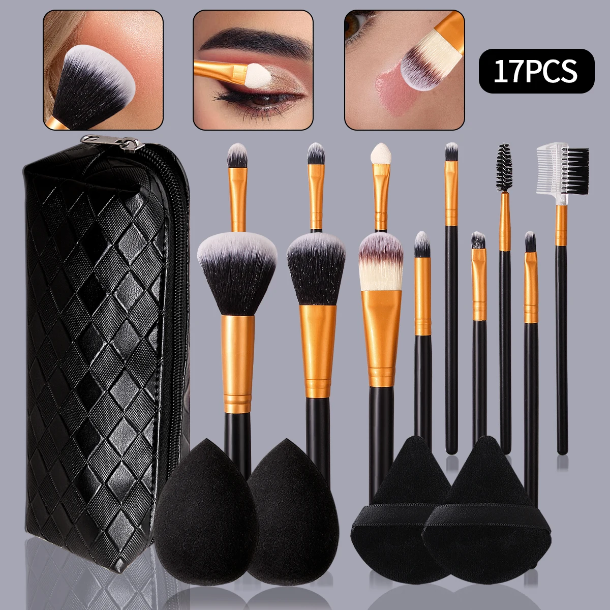 1/4/12/16/17PCS multi-functional makeup brush set & Non-sticking powder sponge egg/triangular powder puff & storage bag