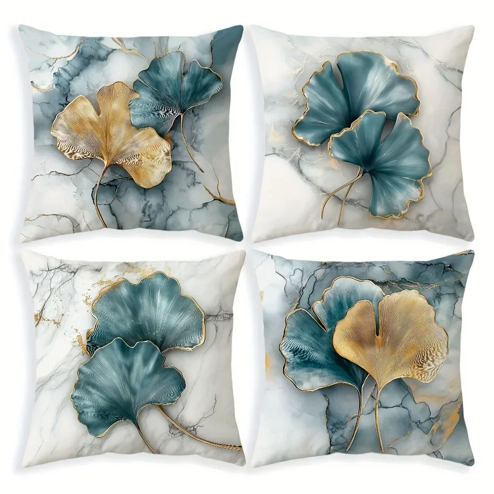 Ginkgo biloba gray marble texture printed pillowcase living room sofa cushion cover home bedroom room decoration