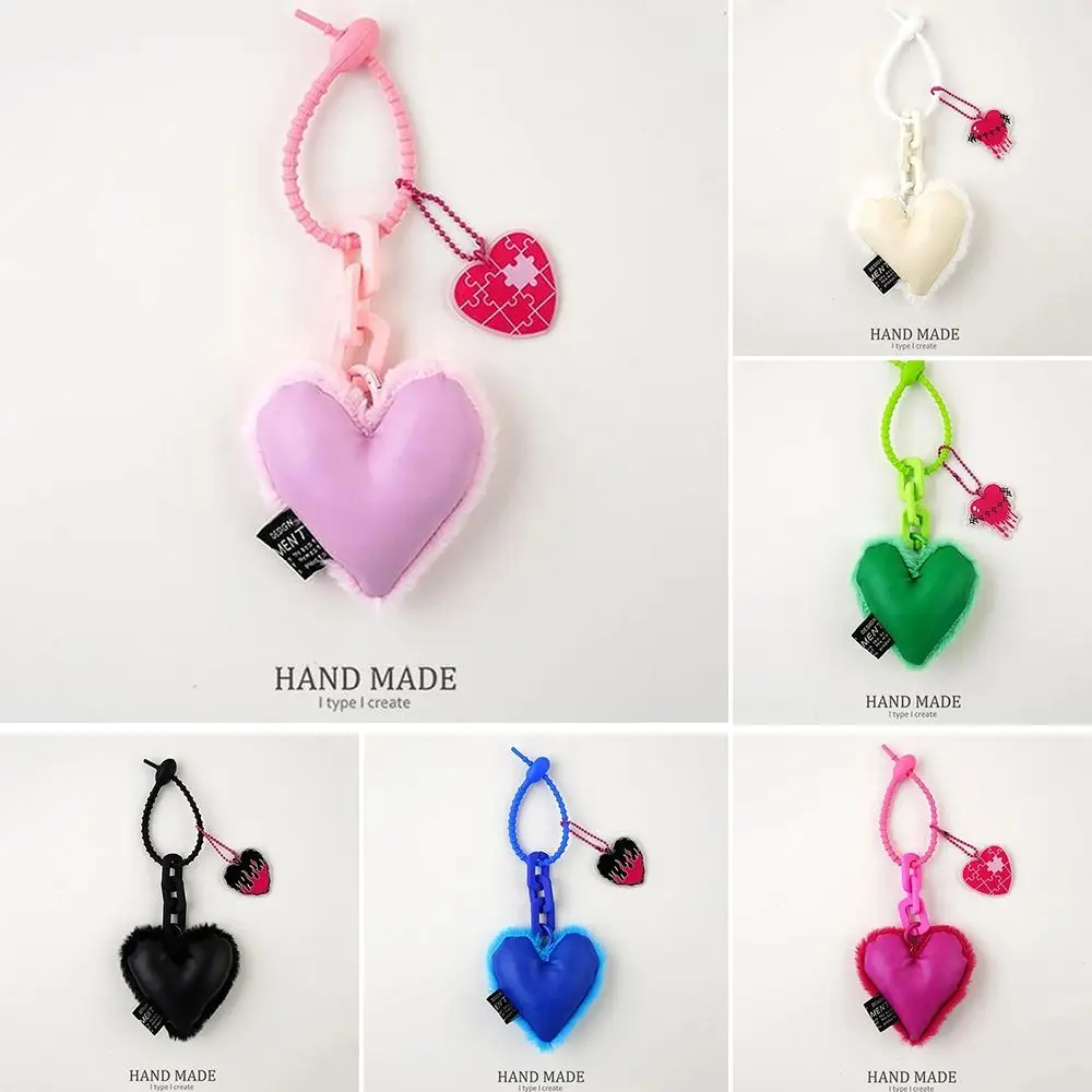 Cute Plush Heart Pendant with Silicone Cord Lightweight Heart Keychain Hanging Ornament Bag Pendant Bag Accessories