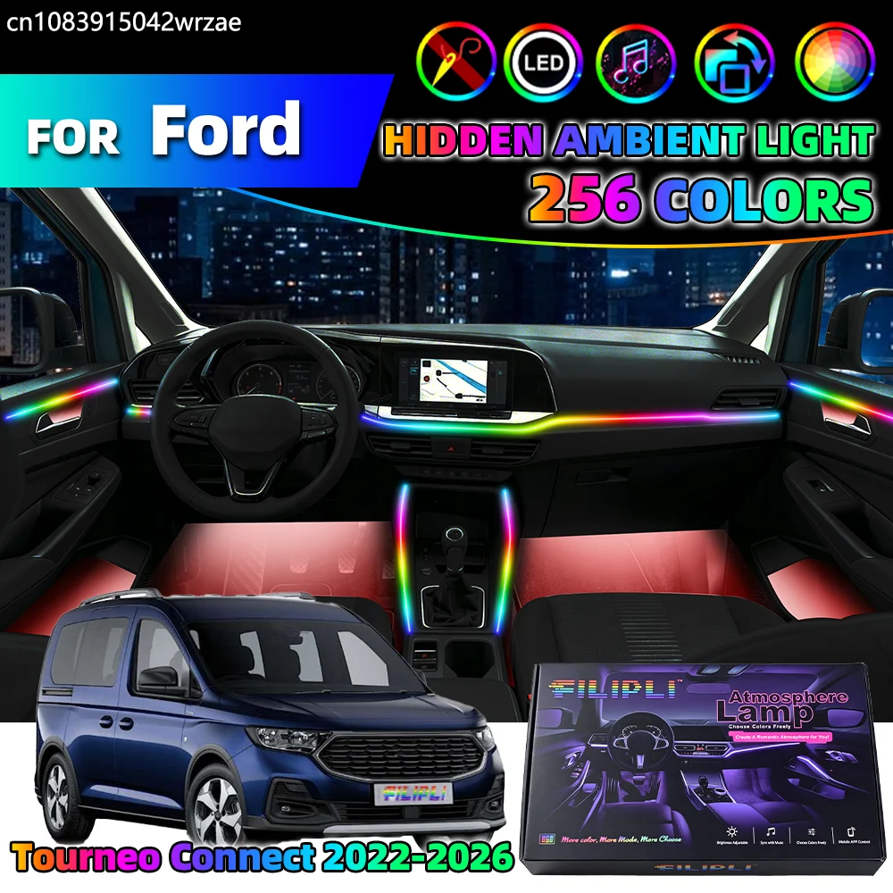 

14 in 1 For Ford Tourneo Connect 2022-2026 Years Car Interior Ambient Lights Strips Breathing Lighting Kit App Control Auto LED