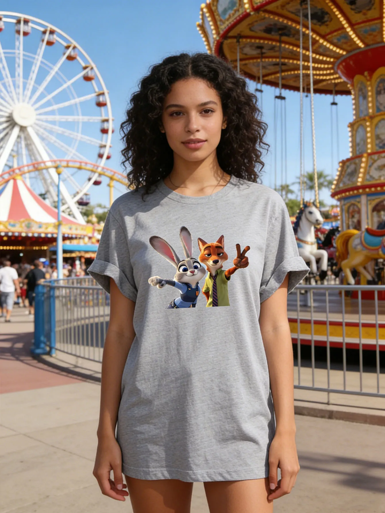 

Женская модная повседневная, стильная, ретро, пляжный стиль, футболка с короткими рукавами и принтом лисы и кролика бежевого цвета, мягкая, свободная