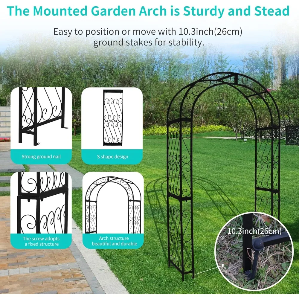 48.8 W x 83.8 H Garden Arch, Black Sturdy Metal Iron Arbor, Courtyard Cast Trellis for Various Climbing Plant, Outdoor European-